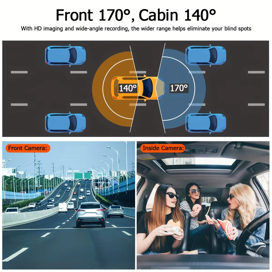 ZKCAMSPY 2-Kanal Dashcam mit Dual-Objektiv in Schwarz, 1080P Full HD Front- und Innenkamera mit HD-Nachtsicht und G-Sensor - Bild 2
