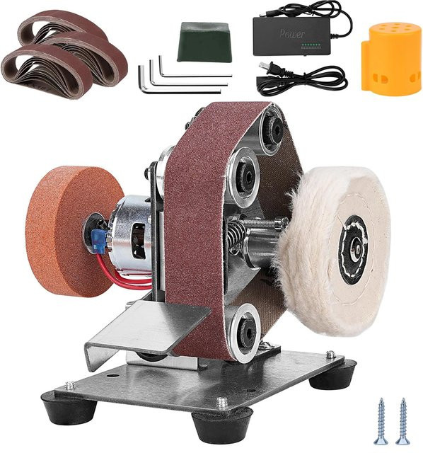 DWiusty Mini Elektrische Schleifmaschine mit 7 Geschwindigkeitsstufen aus Edelstahl in Silber inklusive 30 Schleifbändern für Holzbearbeitung und DIY-Polierarbeiten - Bild 1
