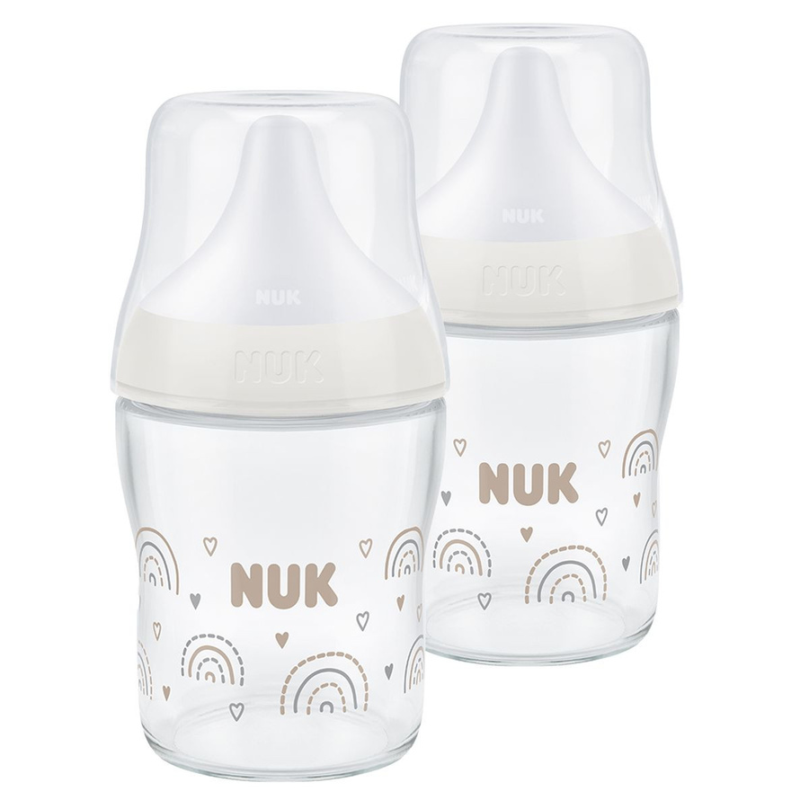NUK Glas-Flaschen Set Perfect Match mit Silikon-Sauger, 2er Pack, Regenbogen, 120 ml - Bild 1
