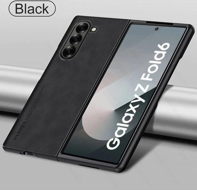 Samsung Galaxy Z Fold 7 Lammleder Handyhülle in Schwarz, mattes Silikon mit stoßdämpfendem Bumper - Bild 1