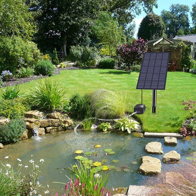 Shoemst Solar Luftpumpe Sauerstoffgerät für Aquarium und Teich in Schwarz mit Luftschlauch und Sprudelstein - Bild 1
