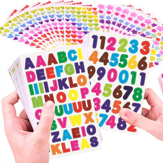 Bunte Dekorationsaufkleber für Kinder mit Zahlen, Buchstaben, Punkten, Herzen und Sternen für Tagebuch und Album, Mehrfarbig - Bild 1