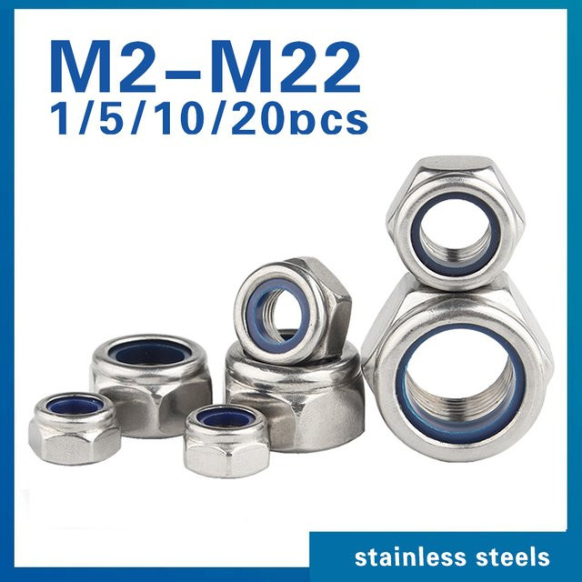 XMSJ Selbstsichernde Sechskantmuttern DIN 985 aus 304 Edelstahl mit Nylon-Einsatz in Silber - Bild 1