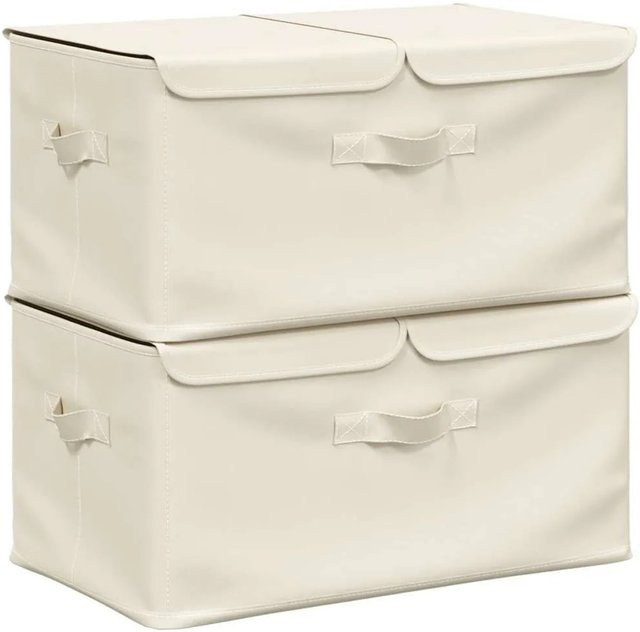 vidaXL Aufbewahrungsboxen aus Stoff mit Griffen, 2 Stück, Beige, B/T/H: 50 x 30 x 25 cm - Bild 1