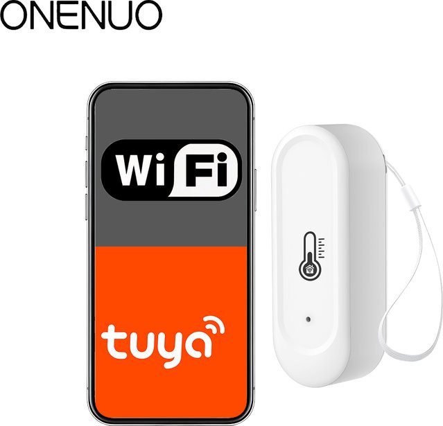 ONENUO IP65 Outdoor WiFi Temperatur und Feuchtigkeit Sensor in Weiß mit App-Überwachung und Sprachsteuerung für Alexa und Google Home - Bild 1