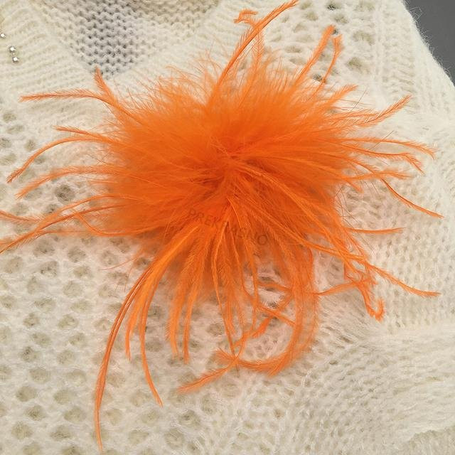 Wucifang Jewelry Brosche, Straußenfeder, Edelstahl, orange, Damen - Bild 1