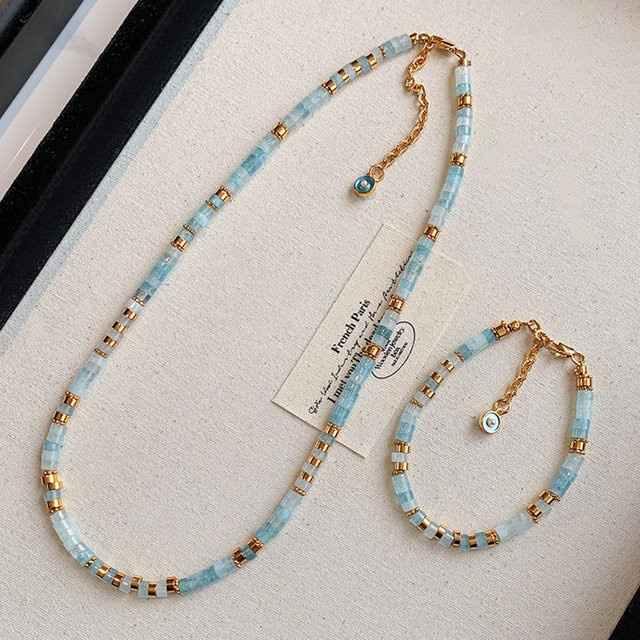Minar Halskette, Messing, Aquamarin, Perle, Damen, Bohemian - Bild 1