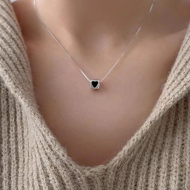 Lucky Star Jewelry Halskette, 925 Silber, Schwarzes Herz, Damen - Bild 1