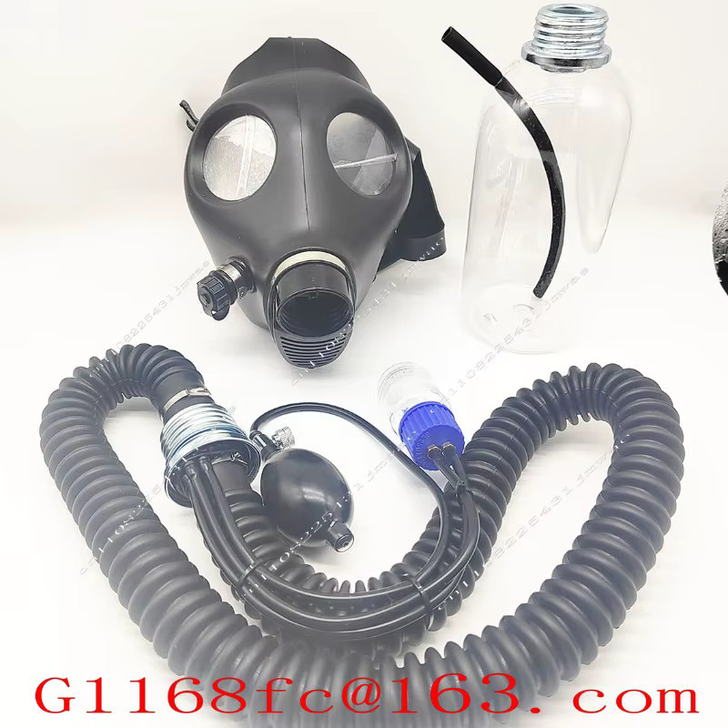 MLHJ Gasmaskenzubehör Set in Schwarz mit Gummischlauch, Metallverbindung und Katheter - Bild 2