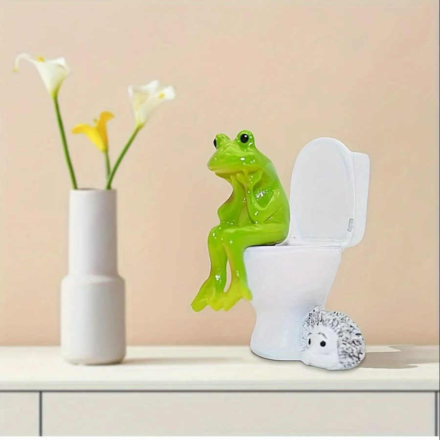 Lustiger Frosch auf Toilette als Ornament aus Harz in Grün für dein Auto Armaturenbrett oder deinen Schreibtisch - Bild 2