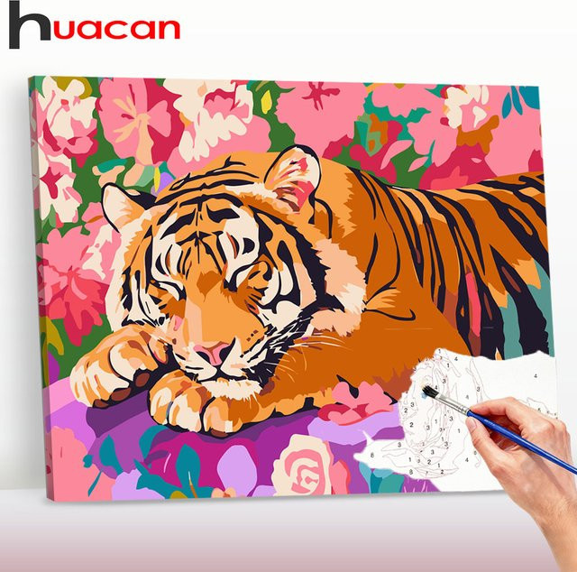 Huacan Tiger-Ölgemälde nach Zahlen, Malen nach Zahlen Set, Leinwand, Bunt/Mehrfarbig - Bild 1