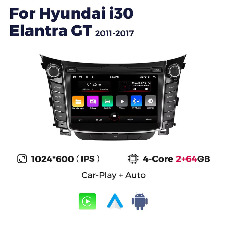 TomoStrong Multimedia Radio mit CarPlay und Android Auto für Hyundai i30 GD Elantra GT 2011-2017, GPS und Bluetooth, Schwarz - Bild 7
