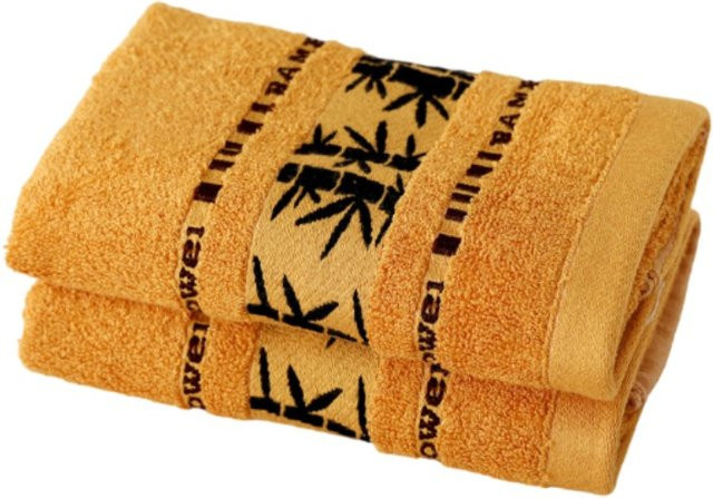 Inyahome Handtuch-Set aus Bambus mit floraler Stickerei in Gelb, 2er-Set, weich und flauschig, B/H: 34 x 34 cm, 34 x 74 cm und 70 x 140 cm - Bild 1