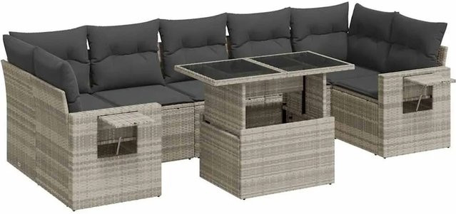 vidaXL 8-teilige Garten-Sofagarnitur aus Poly-Rattan mit Kissen in Hellgrau - Bild 1