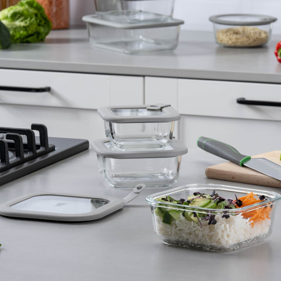 Fackelmann Vorratsgläser Set Alles aus Glas, 3-teilig, viereckig, transparent/grau, aus Glas und Silikon - Bild 2