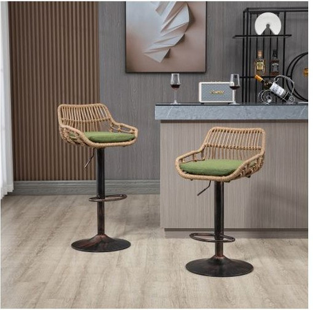 MUVOE Barhocker 2er-Set höhenverstellbar aus Metall und Rattan in Grün