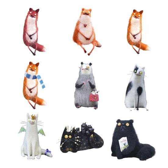 Obsidian Wollfilz Katze Opossum Puppen Sammelfigur Tier - Bild 1