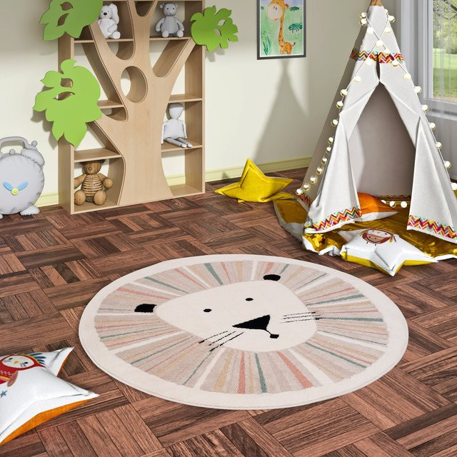 Pergamon Kinder Teppich Happy Kids Rund, Mehrfarbig/Schwarz, Webteppich aus Polypropylen mit High-Low-Effekt und Oeko-Tex Standard 100 - Bild 1