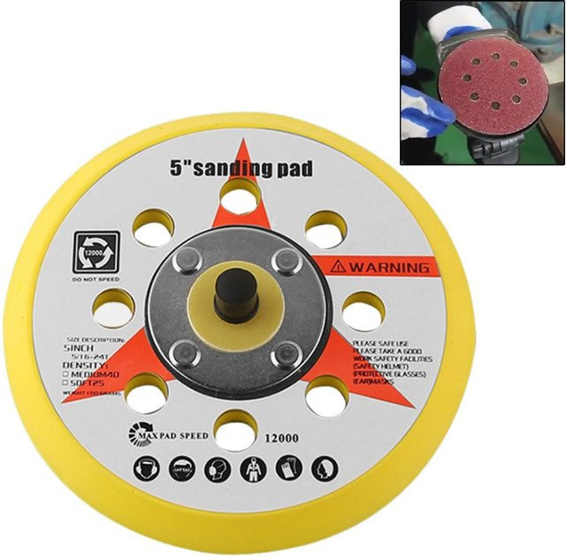 Vibratite Sander Stützteller für Exzenterschleifer, 125 mm Durchmesser, 8 Löcher, Gelb, 5/16 Zoll UNF Außengewinde - Bild 1