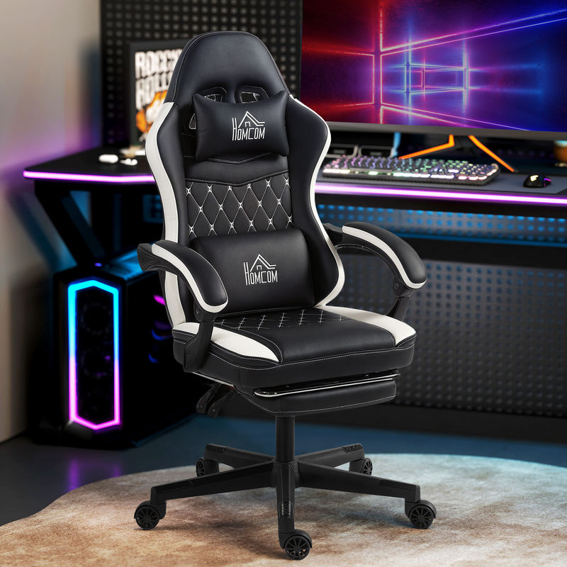 HOMCOM Gaming Stuhl in Grün mit Diamantgenähtem Muster aus Kunstleder, Ergonomischer Gamer Sessel mit Lendenwirbelstütze, Kopfkissen, Fußstütze und Liegefunktion - Bild 2