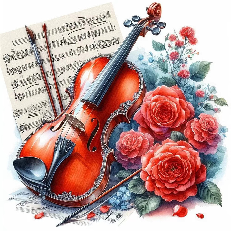 EverShine DIY Diamond Painting Set mit 4 Violine und Blumen Motiven, Multicolour Mosaik Wanddeko, B/H: 20 x 20 cm - Bild 3