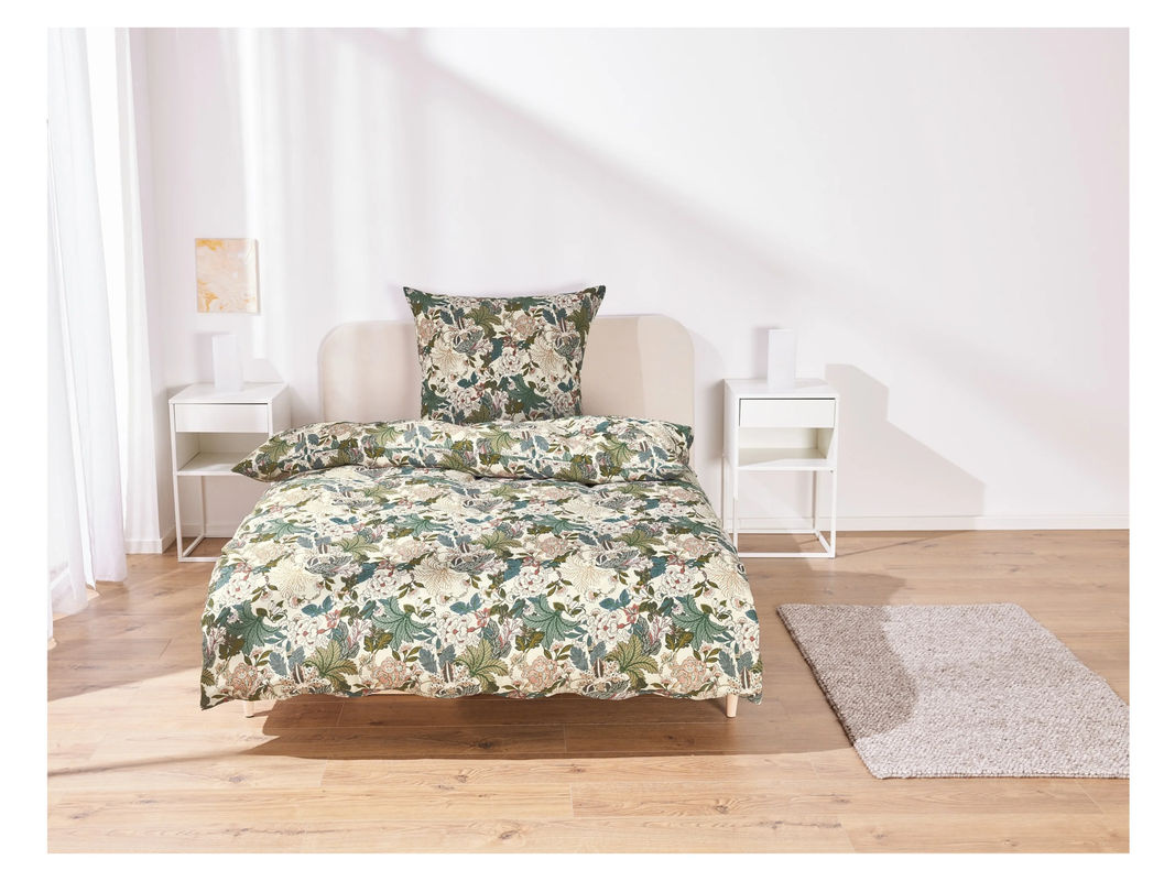 LIVARNO HOME Bettwäsche CVC Renforcé mit Blumenmuster in Multicolour, Bettbezug 155 x 220 cm und Kissenbezug 80 x 80 cm - Bild 2