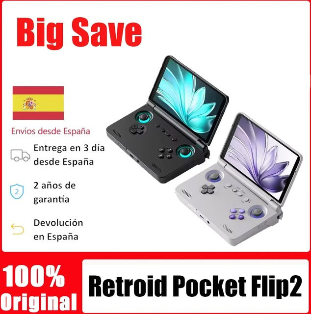 Retroid Pocket Flip2 Handheld-Spielkonsole in Purple mit 5,5-Zoll AMOLED-Display und MediaTek Dimensity 900 Prozessor - Bild 1