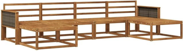 vidaXL Outdoor-Sofagarnitur aus Massivholz Akazie in Natur Braun, 6-teiliges L-Shape Set mit 4 Mittelsesseln, 2 Fußhockern und 2 Armlehnen - Bild 1