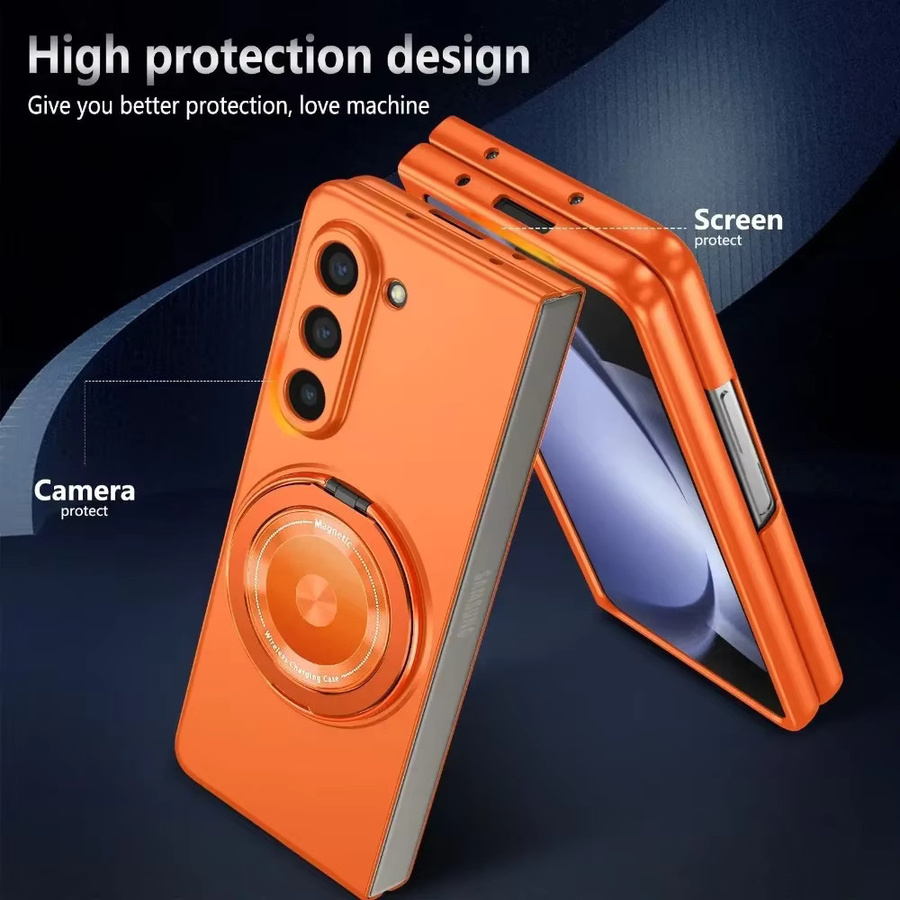 Samsung Anti-Drop Schutzhülle für Galaxy Z Fold 7 6 5 4 mit magnetischer kabelloser Ladefunktion und drehbarem Ringständer in Orange - Bild 3