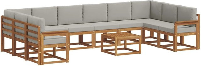 vidaXL Outdoor-Sofagarnitur aus Akazienholz in L-Form mit 11-teiligem Set, Farbe: Natur und Hellgrau - Bild 1