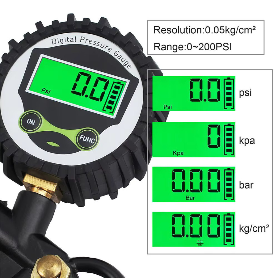 LEEPEE Digitales Reifenluftdruck-Manometer mit LCD-Display und LED-Hintergrundbeleuchtung für Auto, Motorrad und Fahrrad, Farbe: Schwarz - Bild 3