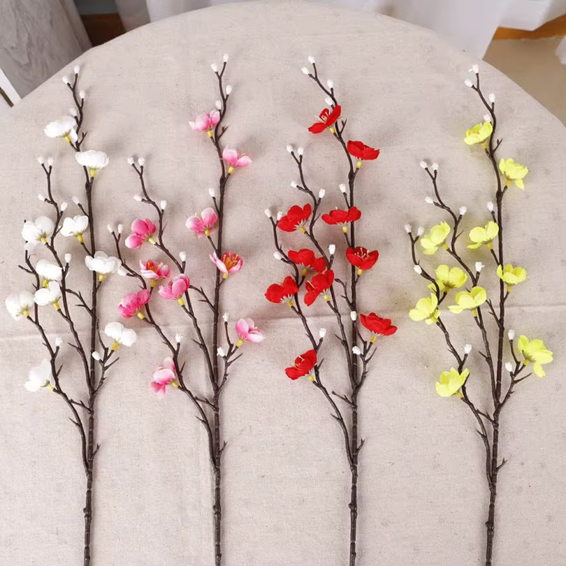 TTCY Künstliche Seidenblumen Pflaumenblüte und Pfirsichzweige in Rot für Vase, Garten, Hochzeit und Dekoration - Bild 2