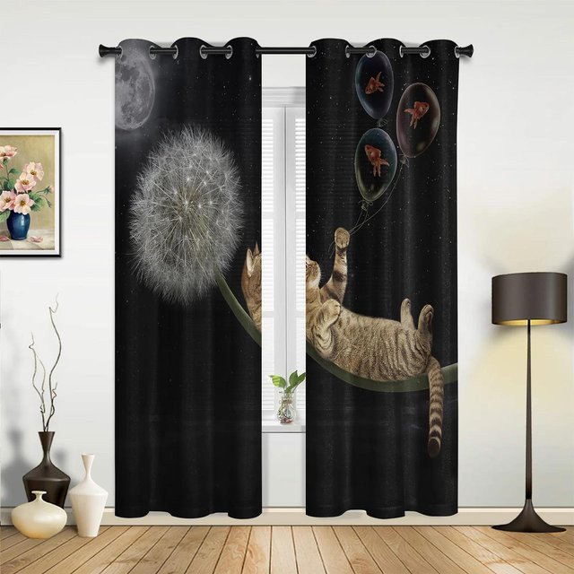 Cartoon Katze Vorhang mit Tier-Motiv in Schwarz für Kinderzimmer, Wohnzimmer und Küche, Breite: 135 cm, Höhe: 60 cm - Bild 1