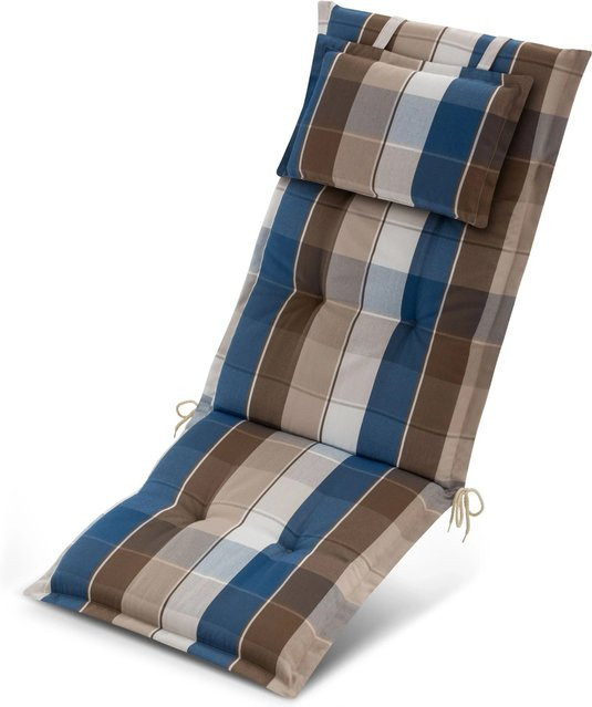 Beautissu Premium Hochlehnerauflage Braun-Blau-Kariert, B/H/T: 120 x 50 x 7 cm - Bild 1