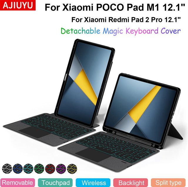 Xiaomi Touchpad-Tastatur und Hülle für POCO Pad M1 12,1 Zoll, abnehmbare magische Tastaturabdeckung mit Stiftschlitz, Schwarz - Bild 1