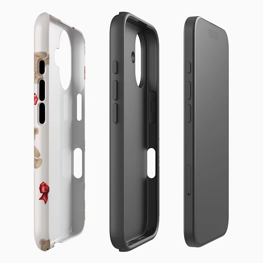 Handyhülle mit Teddybären und roten Schleifen für Apple iPhone 17 16 15 14 13 12 Pro Max Plus, doppelschichtige Rückseite, rot und mehrfarbig - Bild 2