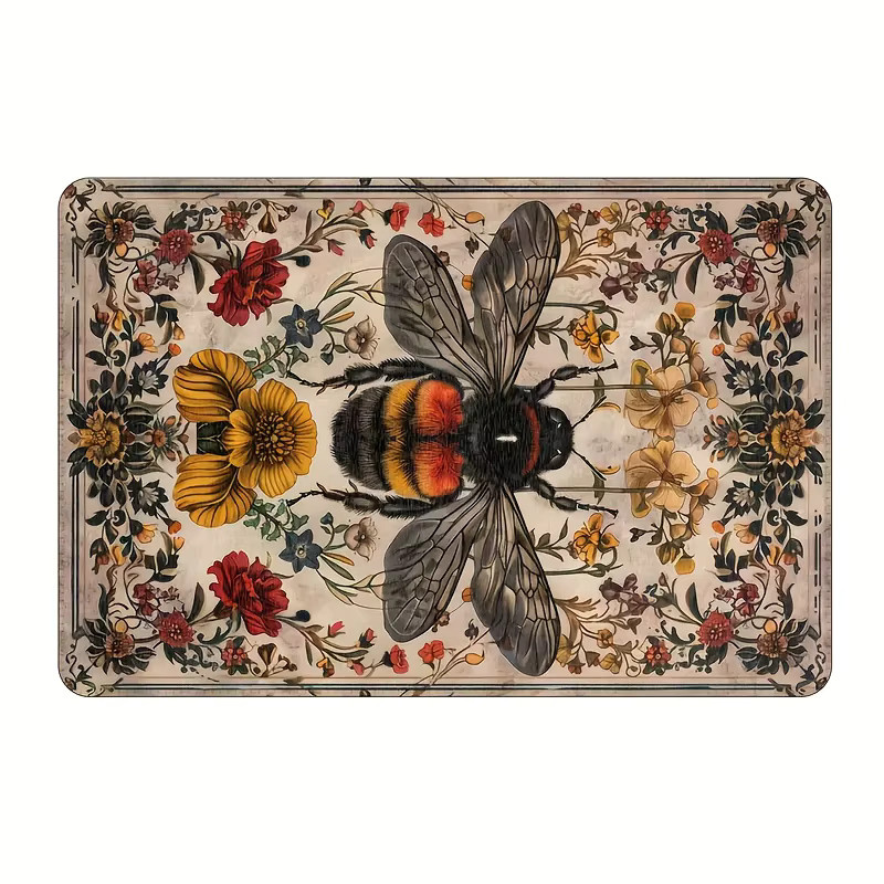 VIKAMA Bienengarten-Teppich in Multicolour, weiche Bodenmatte im Vintage-Design für Wohnzimmer und Schlafzimmer, Rechteckig, B/T: 60 x 40 cm - Bild 3