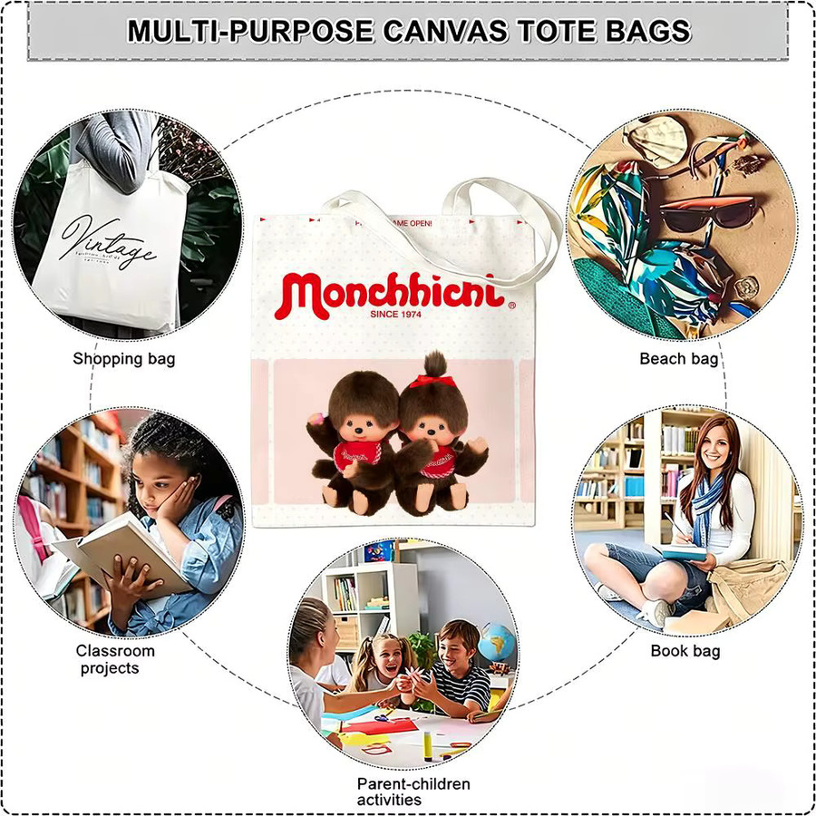 Monchhichi Canvas Tragetasche in Weiß für Schule und Alltag - Bild 5