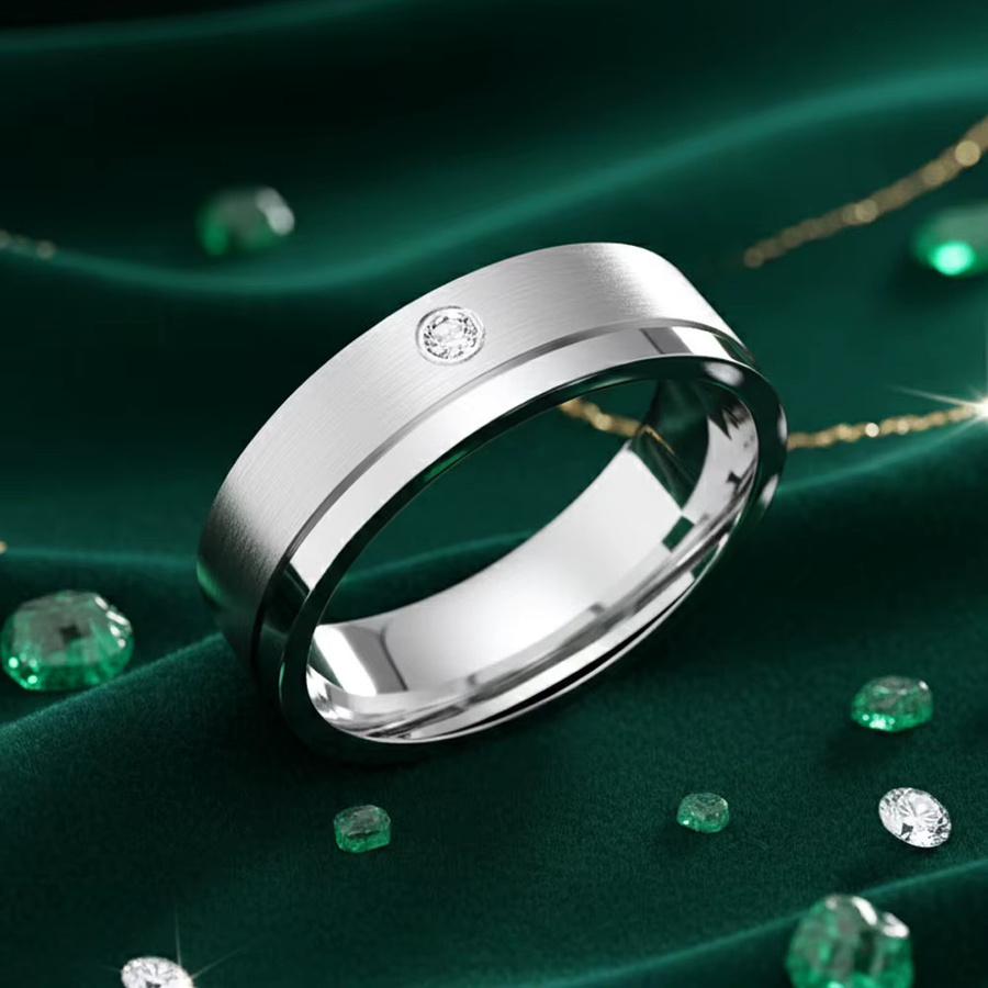 Doppelschichtige Eheringe 316L Edelstahl, Zirkonia, Silber, Damen - Bild 2