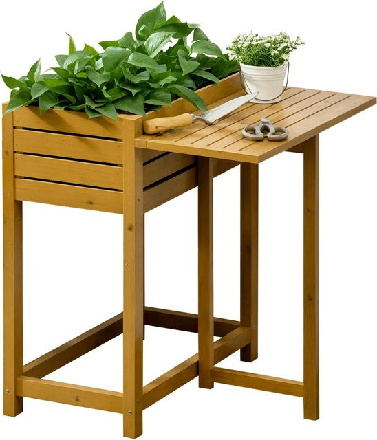Hochbeet aus lackiertem Massivholz mit klappbarer Arbeitsfläche und Vlies-Innenverkleidung von LightBuying, Braun, B/T/H: 64 x 63 x 74,5 cm - Bild 1