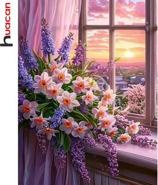 Huacan DIY Diamantmalerei Set Blumenlandschaft mit Mosaik-Kreuzstich-Kit in Multicolour, B/H/T: 20 x 30 x 20 cm - Bild 1