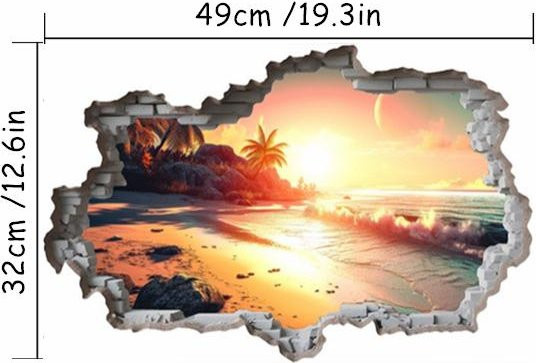 Binchi Outdoor Product Wandbild Sonnenschein Meeresblick mit Strand und Kokospalmen, Blau, Vinyl Poster Aufkleber - Bild 1