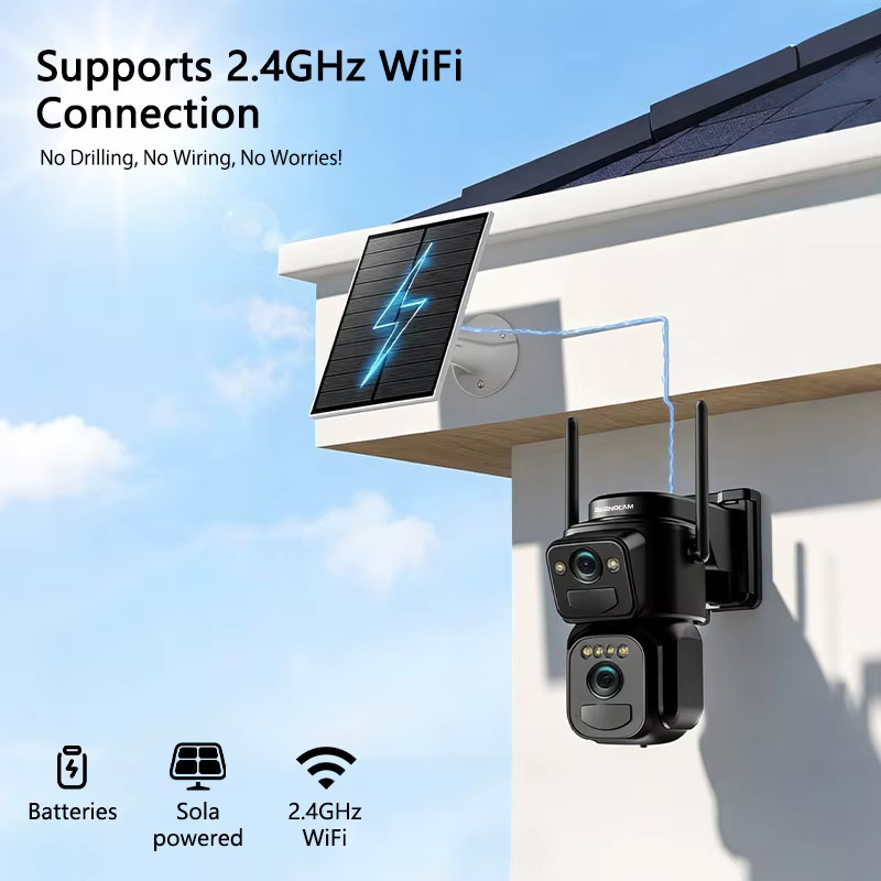 SZSINOCAM 2er-Set Dual-Objektiv Solar-WLAN-Kamera für Außenbereich in Schwarz mit integriertem Akku und Alarmfunktion - Bild 2