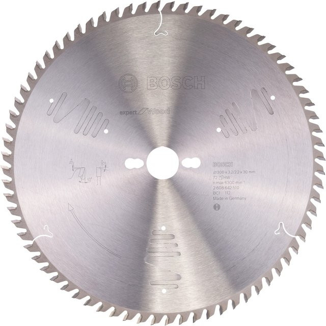 Bosch Kreissägeblatt Expert for Wood mit 72 Zähnen, Carbide Tipped, Farbe: Silber, Durchmesser: 300 mm, Bohrung: 30 mm, Dicke: 3,2 mm - Bild 1