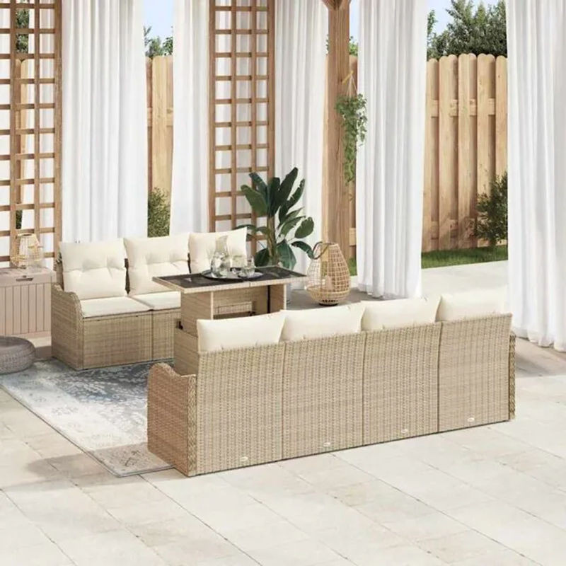 Vidaxl Garten-Sofa-Set aus Polyrattan in Beige, 8-teilige Loungemöbel-Garnitur mit Polyester-Polstern, B/T/H: 100 x 55 x 73 cm - Bild 1