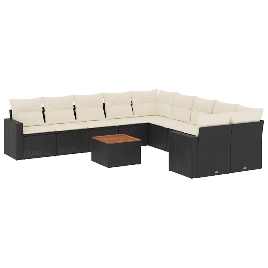 vidaXL 11-teilige Garten-Sofagarnitur in L-Form mit Kissen und Couchtisch, Schwarz, Poly-Rattan mit Metallrahmen und UV-beständigen Polstern - Bild 2