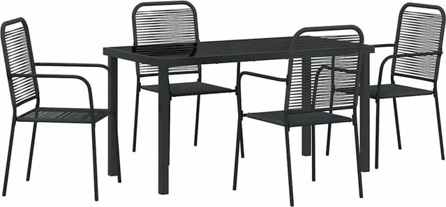 vidaXL 5-teiliges Garten-Esszimmer-Set aus Baumwollseil und Stahl in Schwarz - Bild 1
