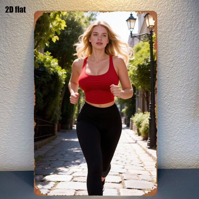HELLOYOUNG Metallschild Dynamic Woman Runner Street View Wanddekoration, B: 20,3 cm, H: 30,5 cm, Mehrfarbig - Bild 1
