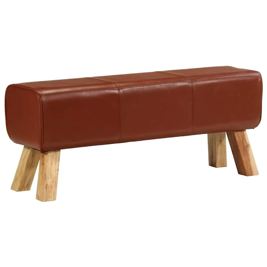 DELUKE Sitzbank PFERO aus Echtleder und Massivholz Mango in Braun-antik, B: 110 cm, H: 46 cm, T: 30 cm - Bild 2