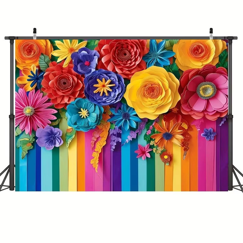 OURFETE Mexikanischer Partyhintergrund mit Papierblumen und Streifen für Fiesta Cinco De Mayo oder Geburtstagsdekoration, Mehrfarbig - Bild 2